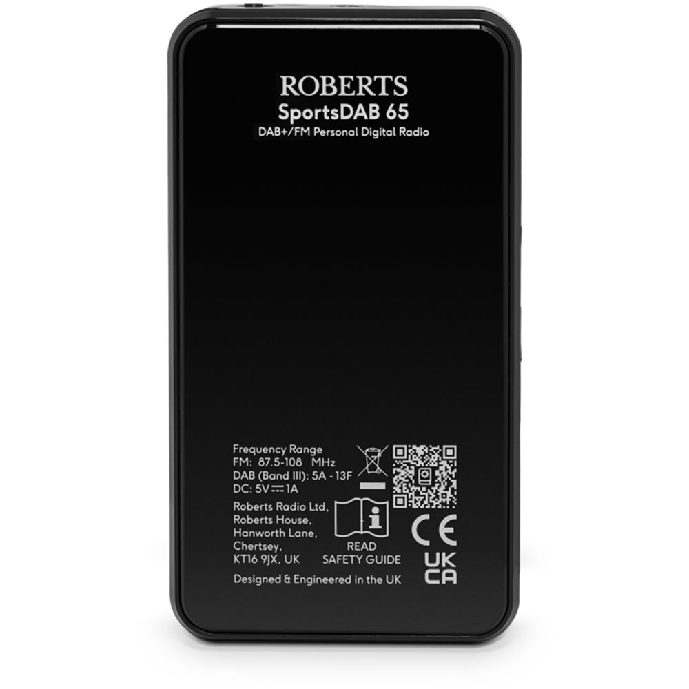 Roberts SportsDAB 65 Dab+/Fm Pocket-Sized Radio With Full Colour LCD Display And Built-In Speaker Black