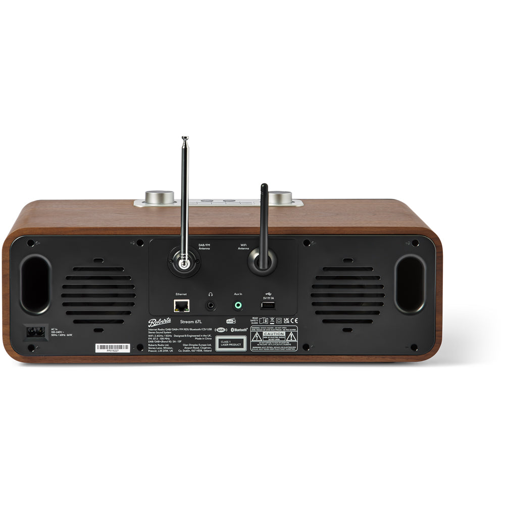 Roberts Stream 67L Bluetooth Sound System with CD Player and Internet DAB+ Radio - Walnut Walnut