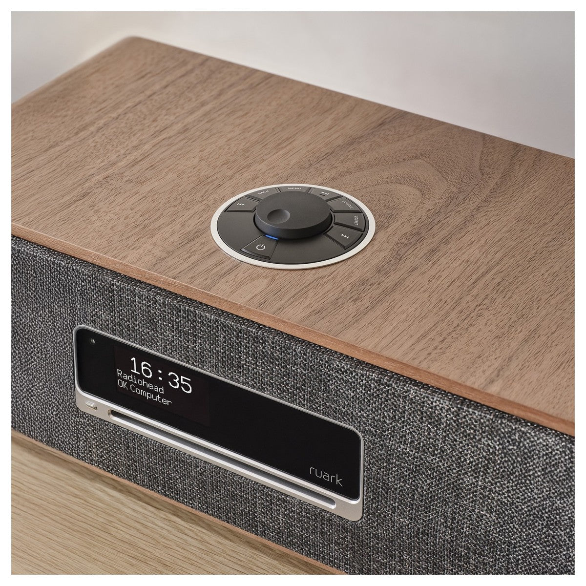 Ruark R3S Music System in Rich Walnut Veneer with Slate Grey Fabric Grille Rich Walnut