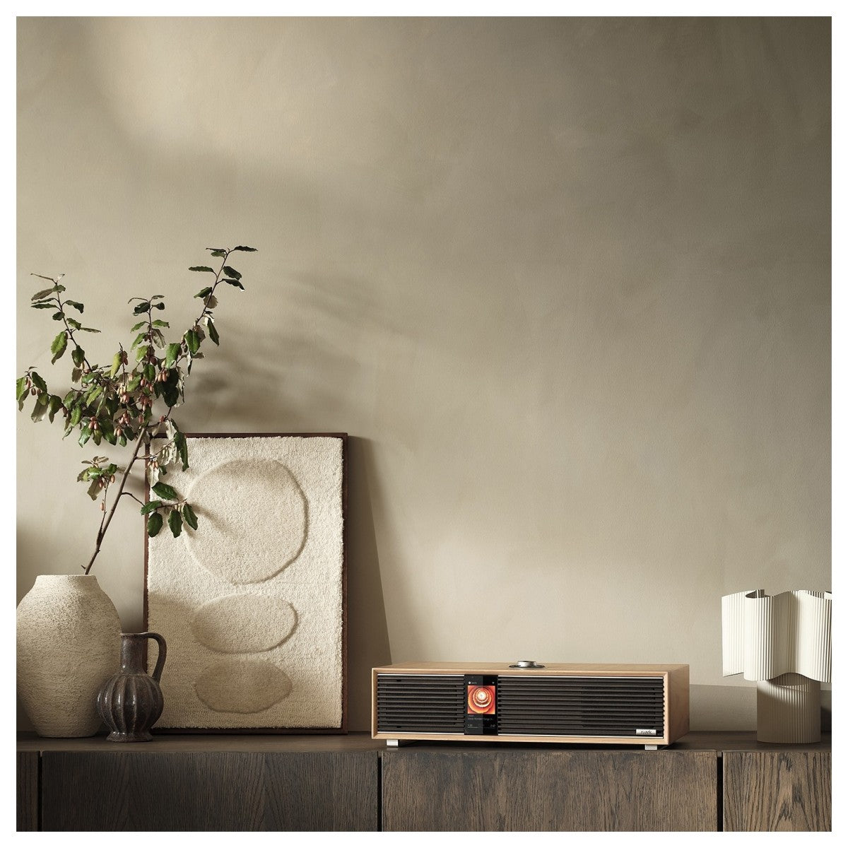 Ruark R410 Anniversary Edition Integrated Music System - White Oak Veneer Cabinet with Ebonised Grille & Ebony Veneer Inlay White Oak