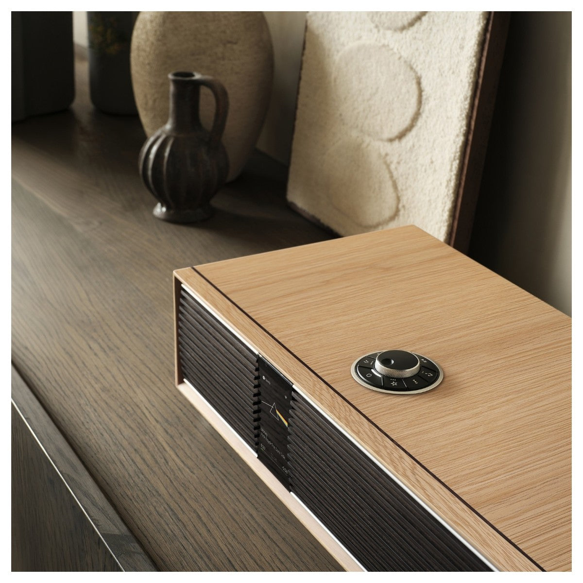 Ruark R410 Anniversary Edition Integrated Music System - White Oak Veneer Cabinet with Ebonised Grille & Ebony Veneer Inlay White Oak