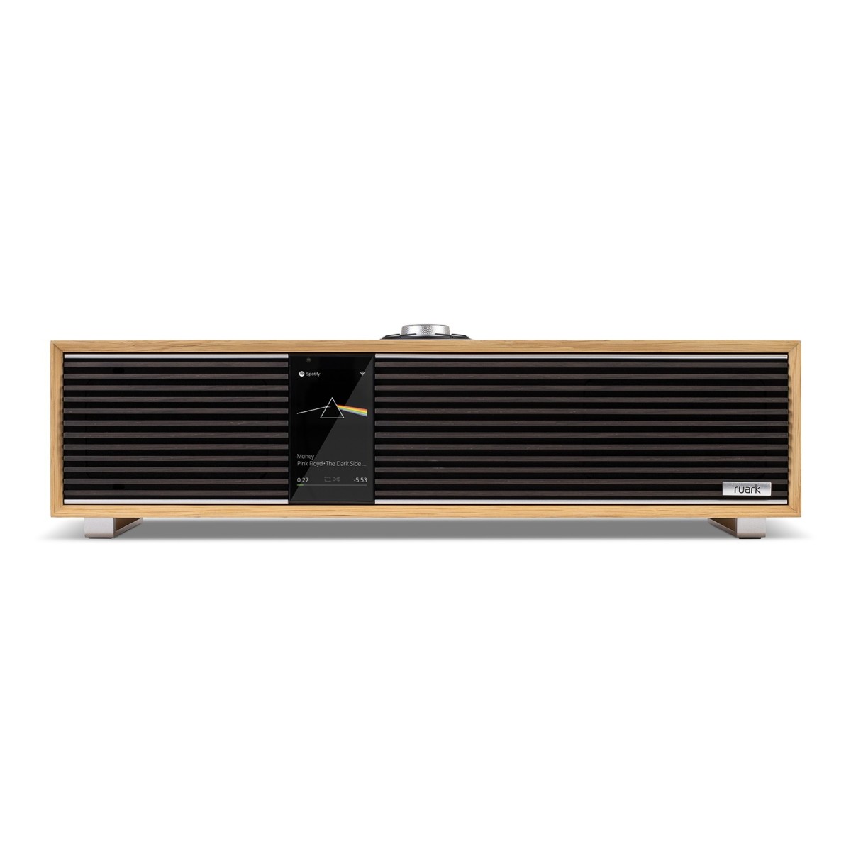 Ruark R410 Anniversary Edition Integrated Music System - White Oak Veneer Cabinet with Ebonised Grille & Ebony Veneer Inlay White Oak