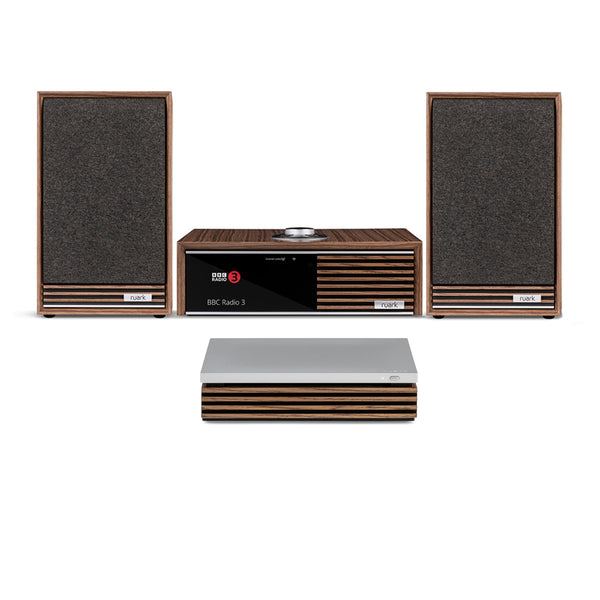 Ruark R610 Music Console & Sabre-R Bookshelf Speakers Pair Walnut with R-CD100 CD Player