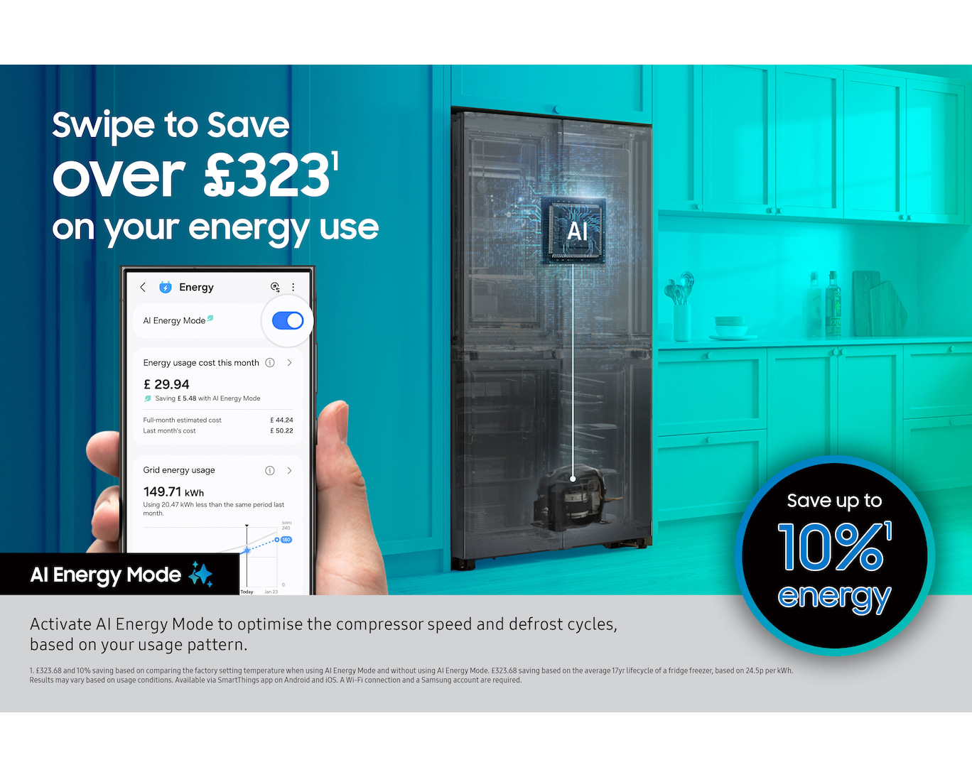 Samsung Bespoke AI RF24BB620EB1EU SpaceMax 674L Total No Frost American Fridge Freezer Black