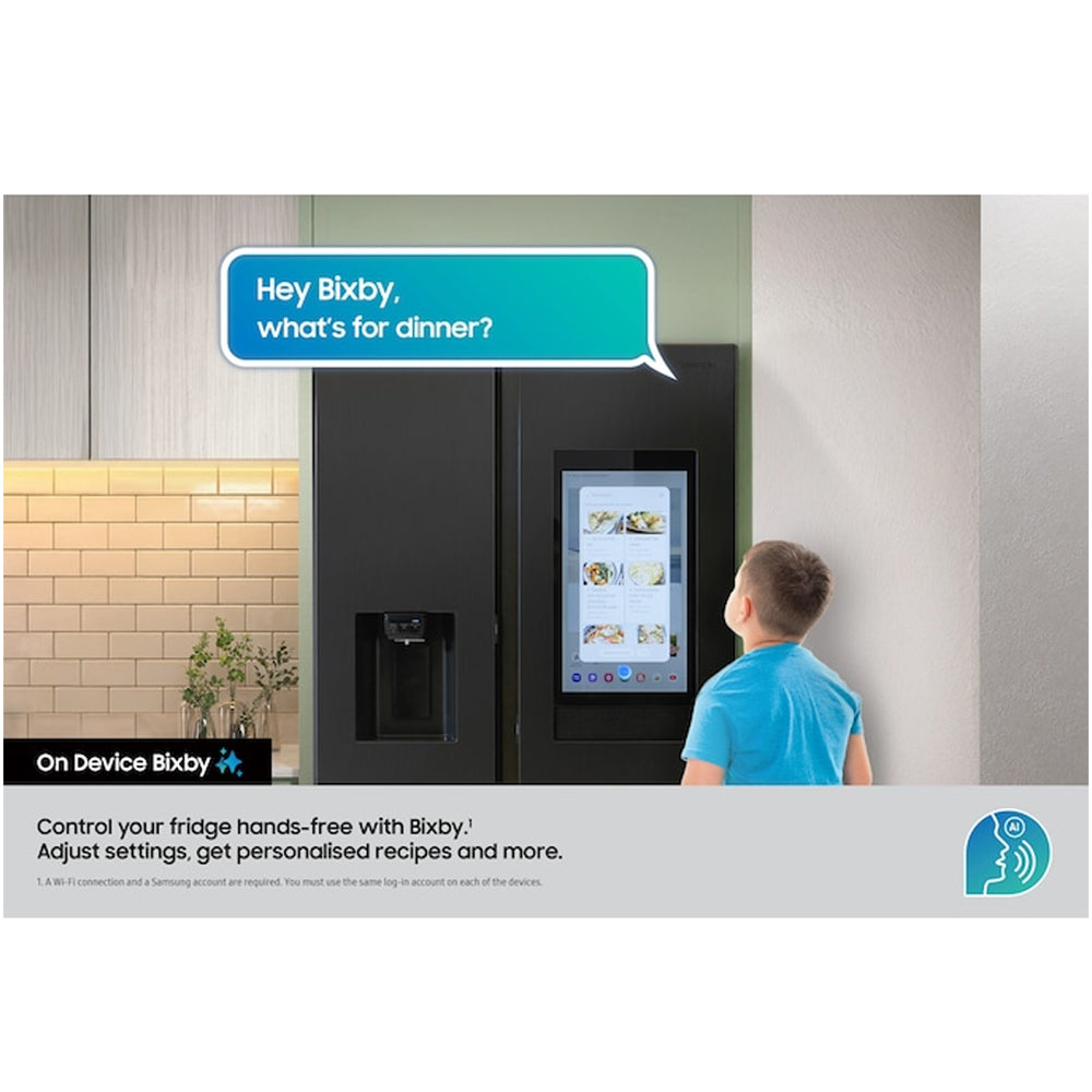 Samsung Bespoke AI RS90F66BEFEU Plumbed American Fridge Freezer with Family Hub Black