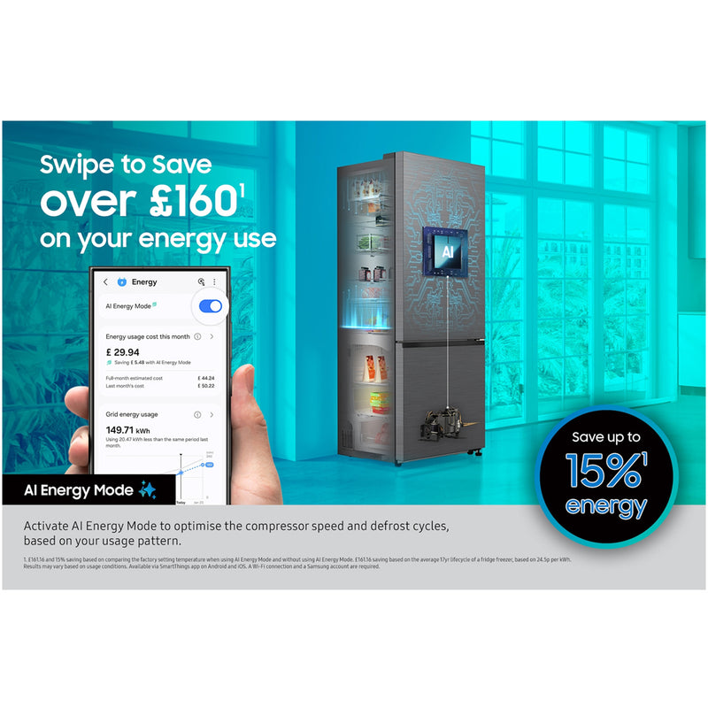 Samsung RL38C776ASREU Bespoke SpaceMax 387L Freestanding Frost Free Fridge Freezer Silver