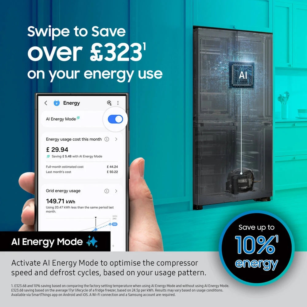 Samsung RS70F64KEFEU Series 6 Bespoke AI 91cm Side by Side American Style Fridge Freezer in Black
