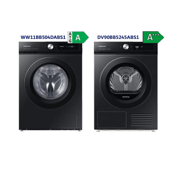 Samsung Washing Machine WW11BB504DABS & Heat Pump Tumble Dryer DV90BB5245ABS1 Bundle Black