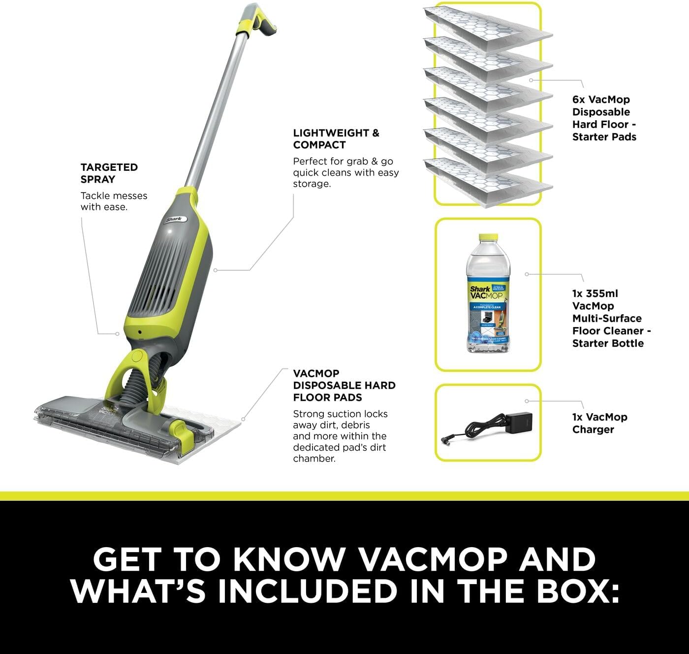 Shark VacMop 2-in-1 Cordless Vacuum Mop with Targeted Spray VM200UK - Charcoal Grey