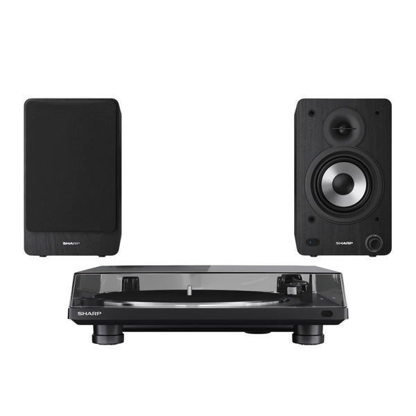 Sharp RP-TT100 Fully Automatic Bluetooth Turntable with CP-SS30 BK Active Bookshelf Speakers Pair - Black