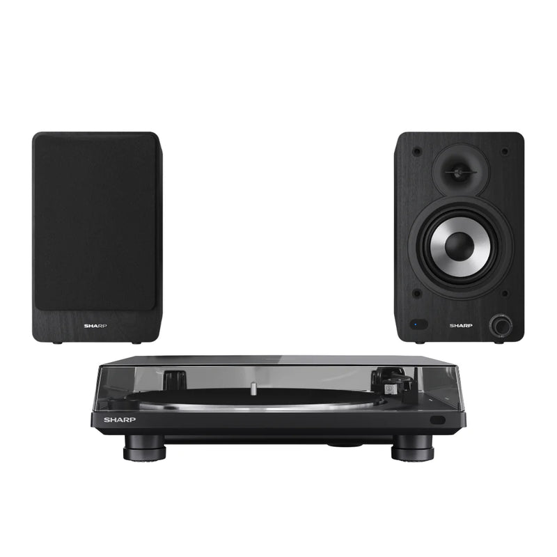 Sharp RP-TT100 Fully Automatic Bluetooth Turntable with CP-SS30 BK Active Bookshelf Speakers Pair - Black