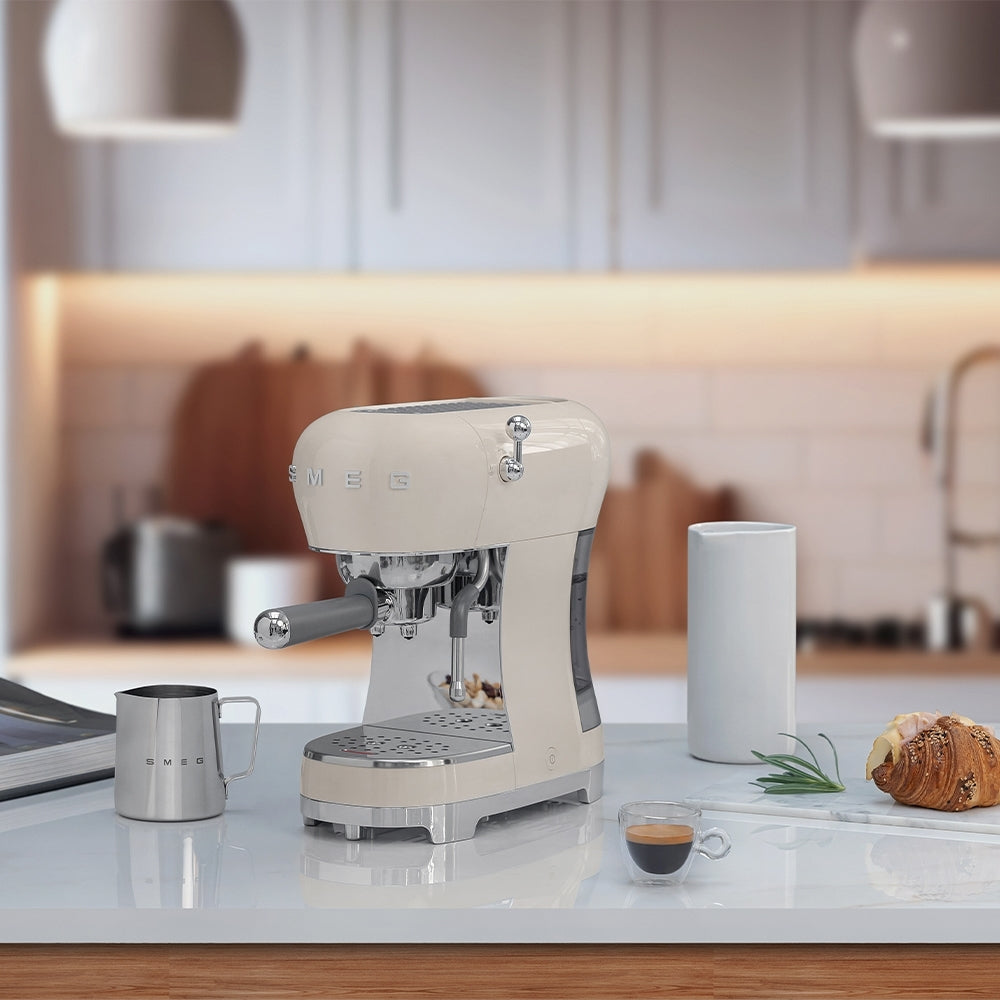 Smeg ECF02CRUK 50s Retro Style Espresso Coffee Machine with Steam Wand Cream Cream
