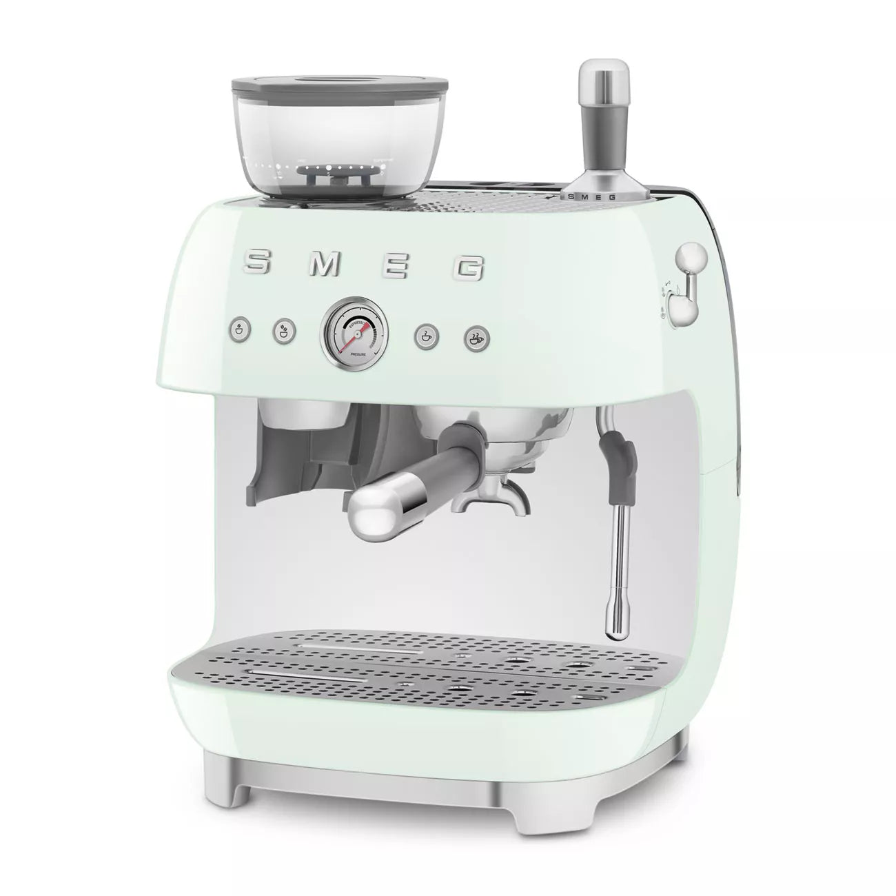 Smeg EGF03PGUK Retro Espresso Coffee Machine with Grinder in Pastel Green Pastel Green
