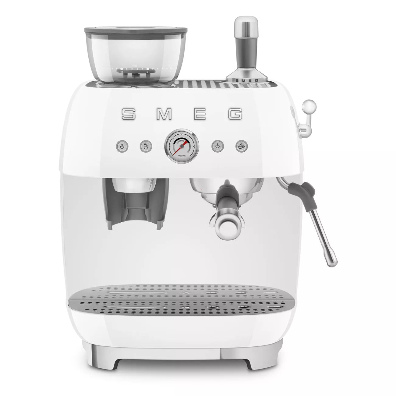 Smeg EGF03WHUK Retro Espresso Coffee Machine with Grinder in White White