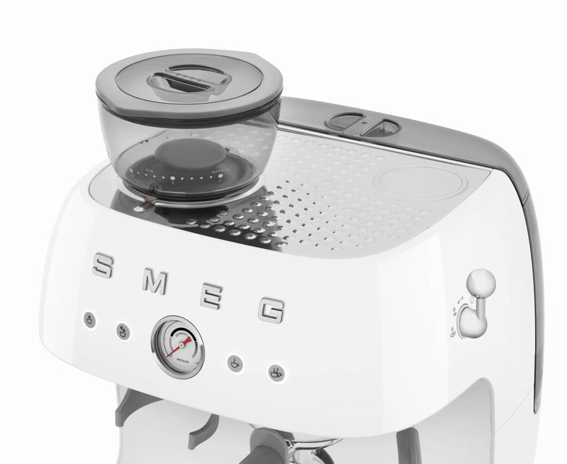 Smeg EGF03WHUK Retro Espresso Coffee Machine with Grinder in White White