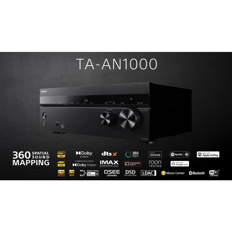 Sony TA-AN1000 7.2 Ch 8K Dolby Atmos AV Amplifier with Wharfedale DX3 HCP 7.1 Black Speaker Package Black