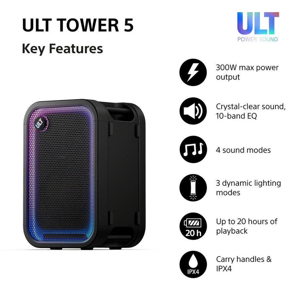 Sony ULT Tower 5 Wireless Bluetooth Multi-room Megasound Portable Party Speaker - Black SRSULT500.CEL