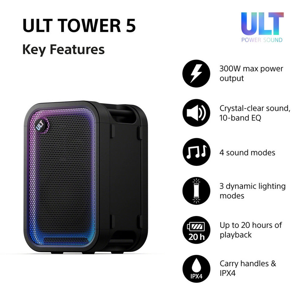 Sony ULT Tower 5 Wireless Bluetooth Multi-room Megasound Portable Party Speaker - Black SRSULT500.CEL
