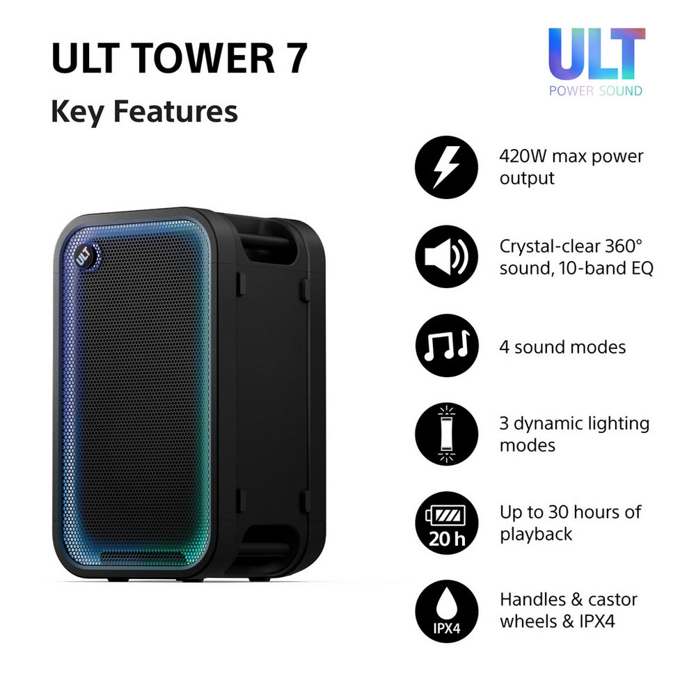Sony ULT Tower 7 Wireless Bluetooth Multi-room Megasound Portable Party Speaker - Black SRSULT700.CEL