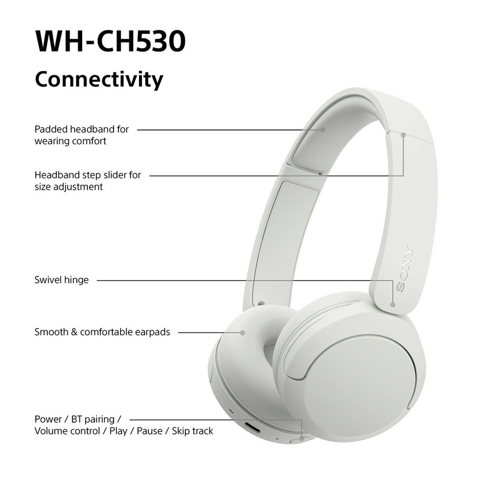 Sony WH-CH530 Wireless On-Ear Bluetooth Headphones White White
