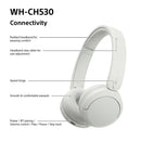 Sony WH-CH530 Wireless On-Ear Bluetooth Headphones White White