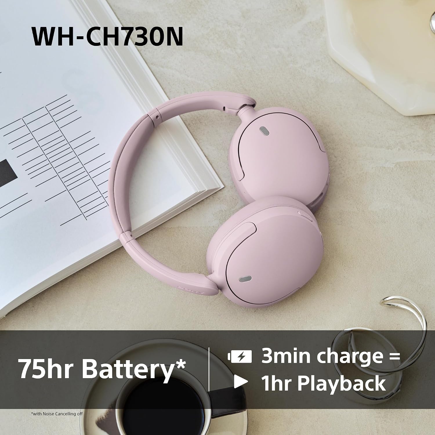 Sony WH-CH730NB Wireless Bluetooth Noise Cancelling Over Ear Headphones - Black