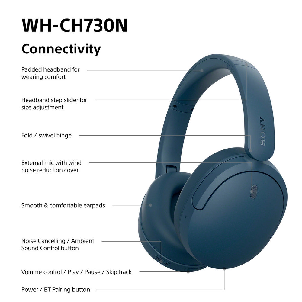 Sony WH-CH730NL Wireless Bluetooth Noise Cancelling Over Ear Headphones - Blue