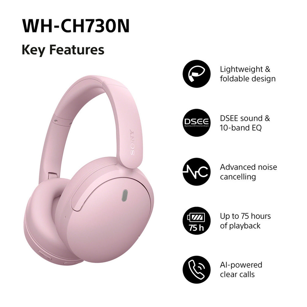 Sony WH-CH730NP Wireless Bluetooth Noise Cancelling Over Ear Headphones - Pink