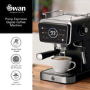 Swan SK22113BLK Espresso Digital Coffee Machine with Built-in Milk Frother - Black