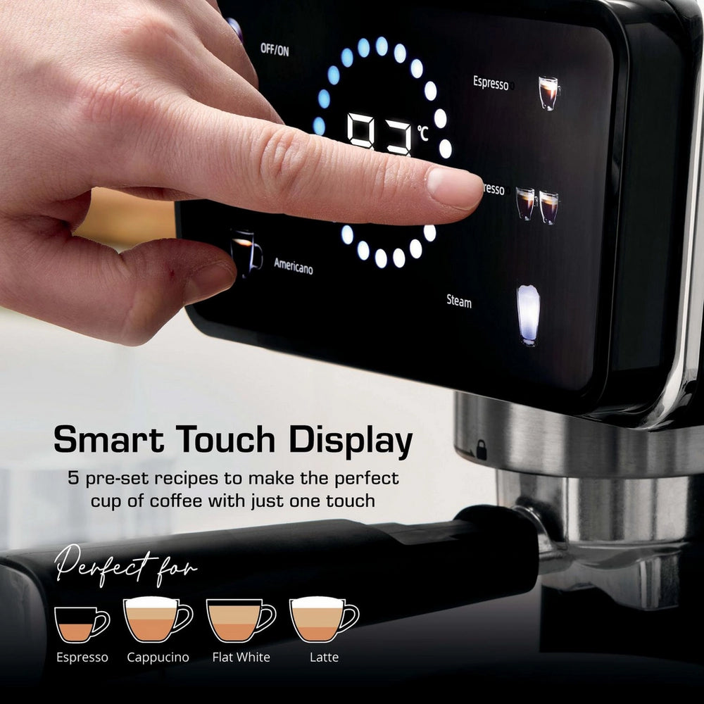 Swan SK22113BLK Espresso Digital Coffee Machine with Built-in Milk Frother - Black