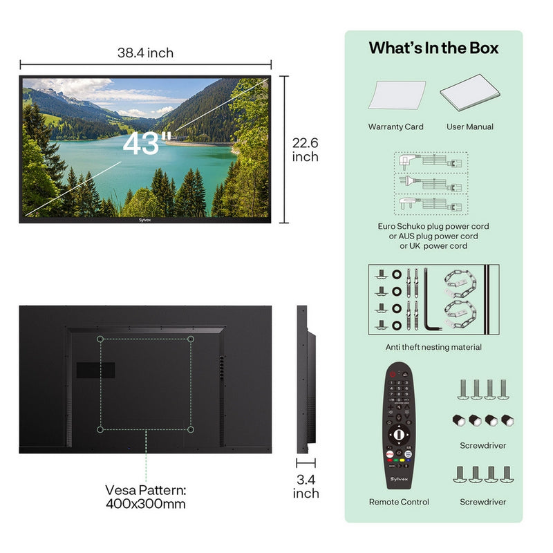 Sylvox OT43B1K4GC 43 Inch 4K Ultra HD LED Partial Sun Outdoor Smart TV 43 Inch