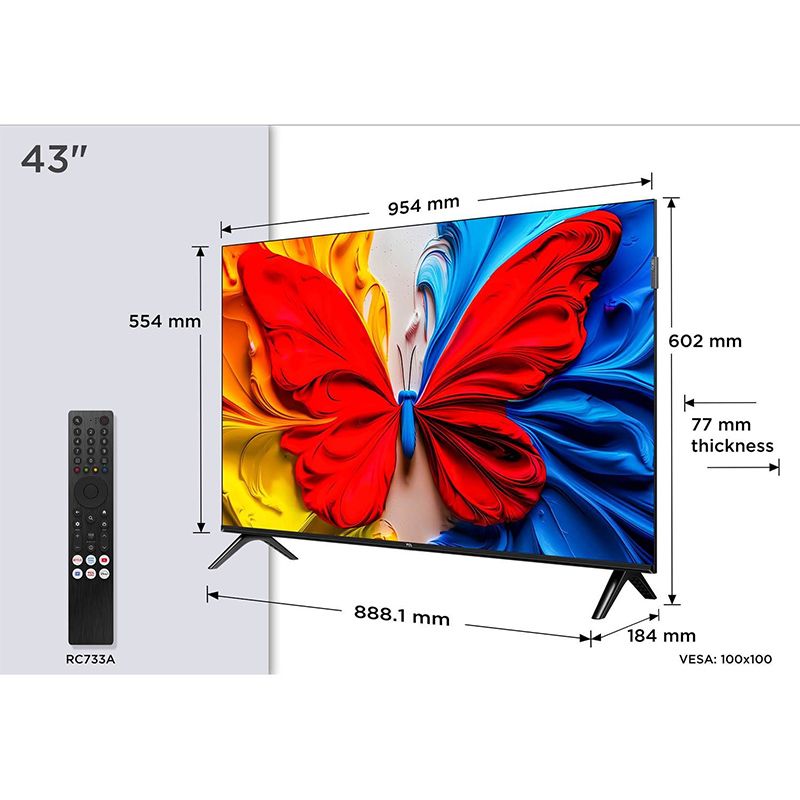 TCL 43V5C-UK 43 Inch V5C QLED Full HD HDR Google Smart TV 2025 43 Inch
