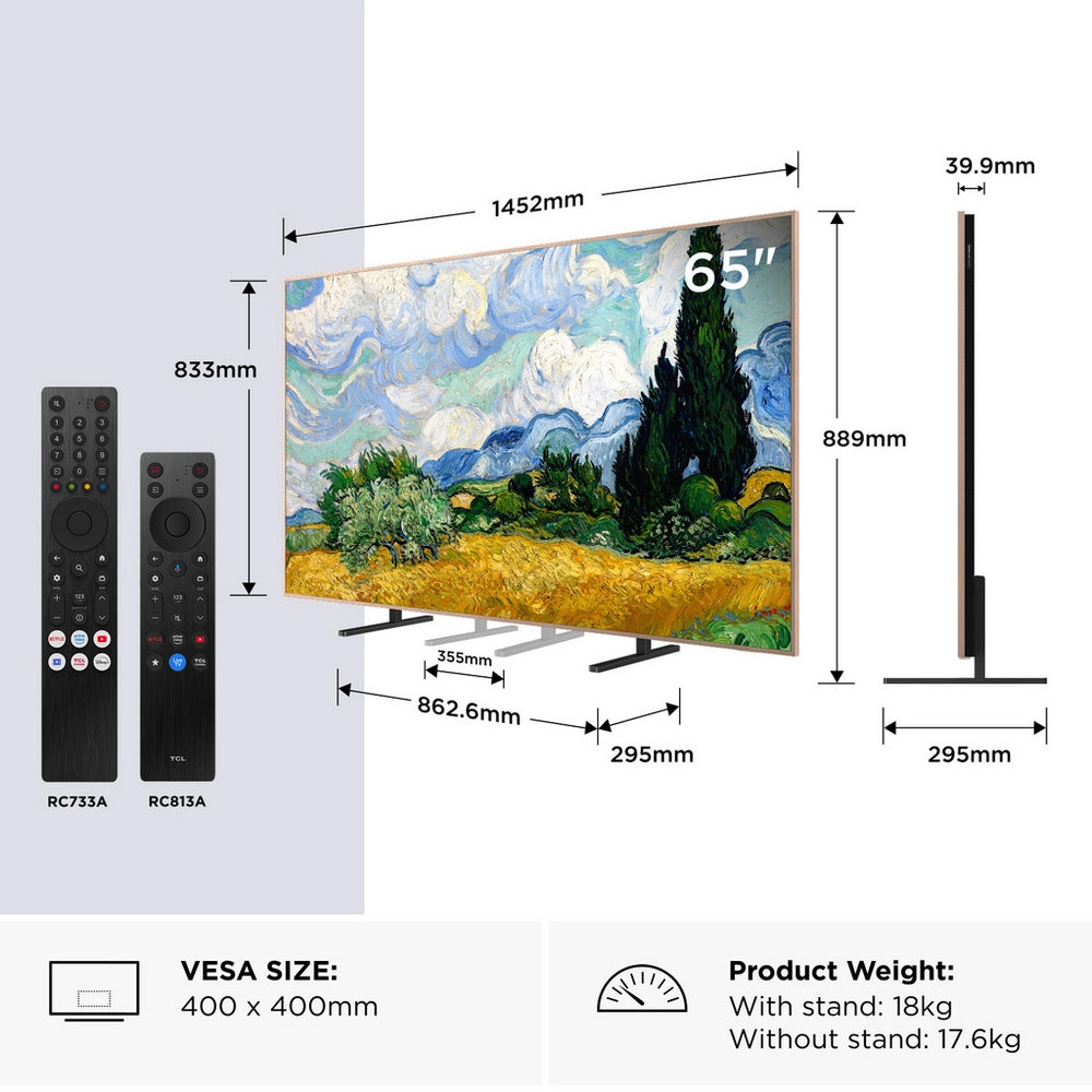 TCL 65A400 PRO-UK 65 Inch NXTVISION A400 Pro 4K UHD HDR QD-MINI LED AI Art TV 2026