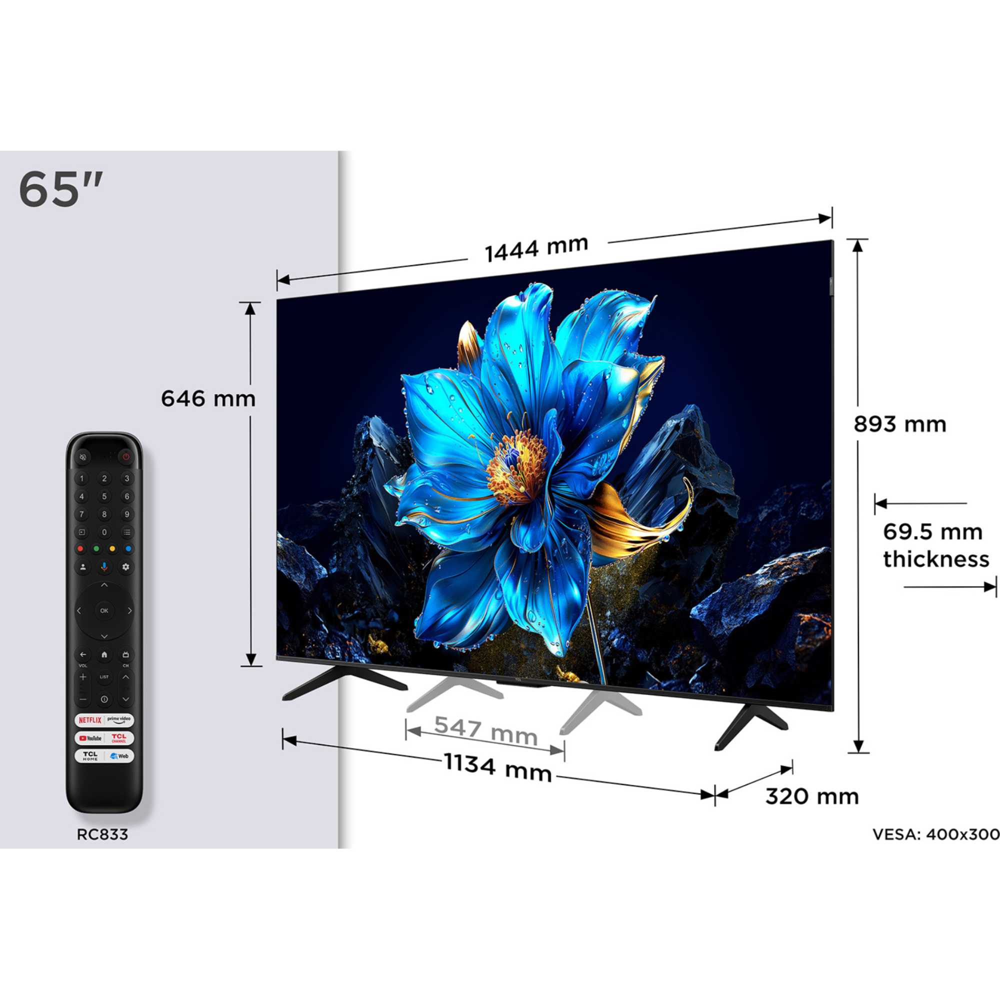 TCL 65P7K-UK 65 Inch P7K 4K QLED Ultra HD HDR Direct LED Smart Google TV 2025 65 Inch