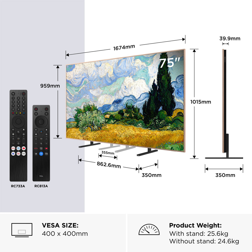 TCL 75A400 PRO-UK 75 Inch NXTVISION A400 Pro 4K UHD HDR QD-MINI LED AI Art TV 2026 75 Inch