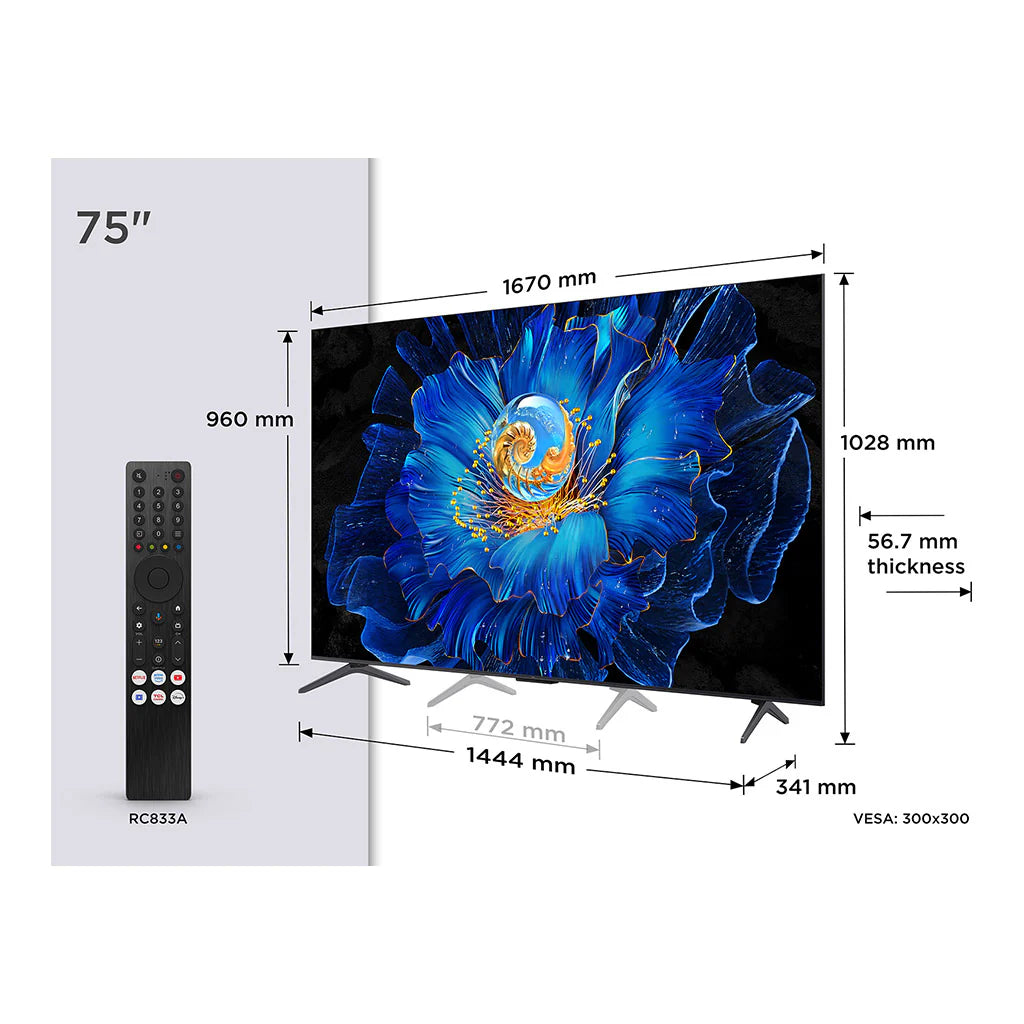 TCL 75C6KS-UK 75 Inch C6KS Premium 4K Ultra HD HDR QD-Mini LED Smart TV 2025 75 Inch