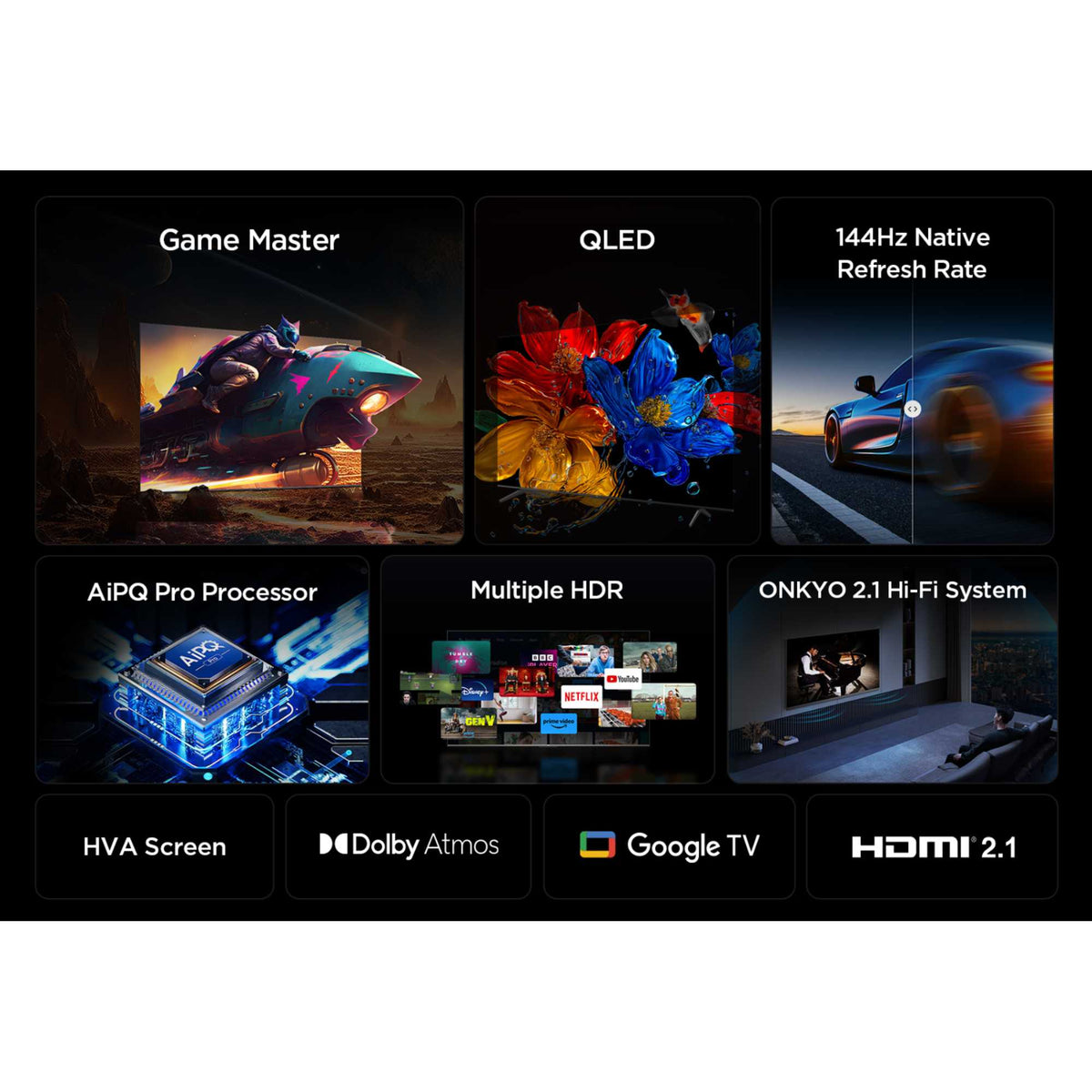 TCL 75T8C-UK 75 Inch T8C 4K QLED Ultra HD HDR Smart Google TV with 144Hz Motion Clarity Pro and Onkyo 2.1 sound 2025 75 Inch