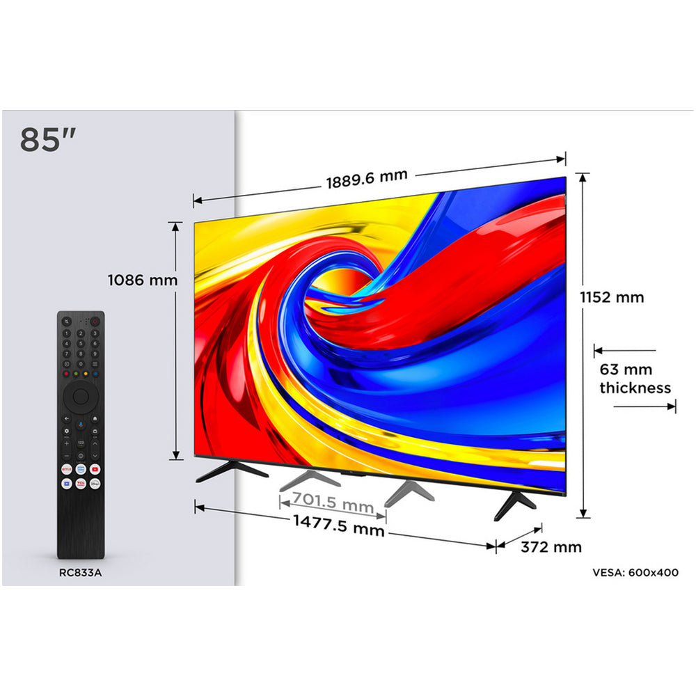 TCL 85P7L-UK 85 Inch P7L 4K Ultra HD HDR QLED Direct LED Smart Google TV 2026 85 Inch