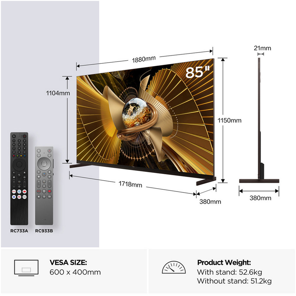 TCL 85X11L-UK 85 Inch X11L 4K Ultra HD HDR SQD-Mini LED Smart Google TV 2026 85 Inch