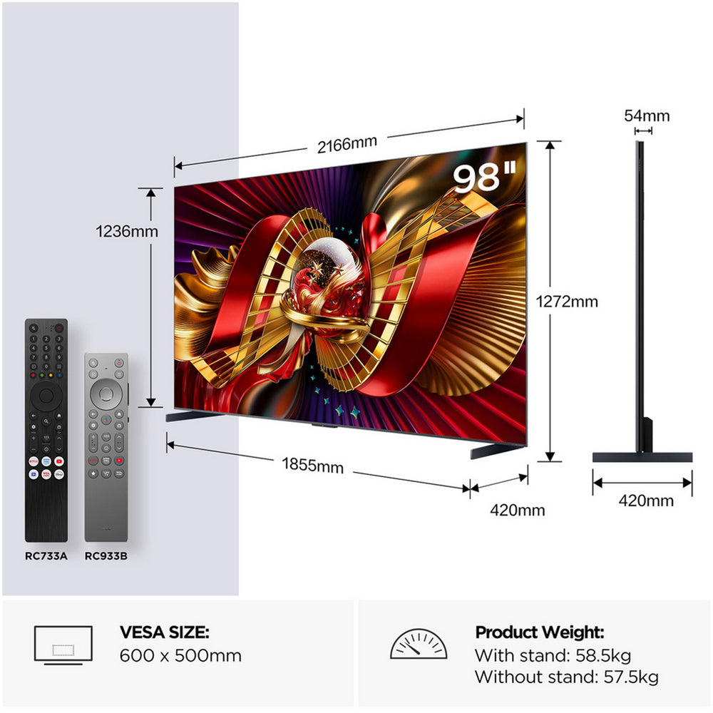 TCL 98C8L-UK 98 Inch C8L 4K Ultra HD HDR Premium SQD-Mini LED Smart Google TV 2026 98 Inch