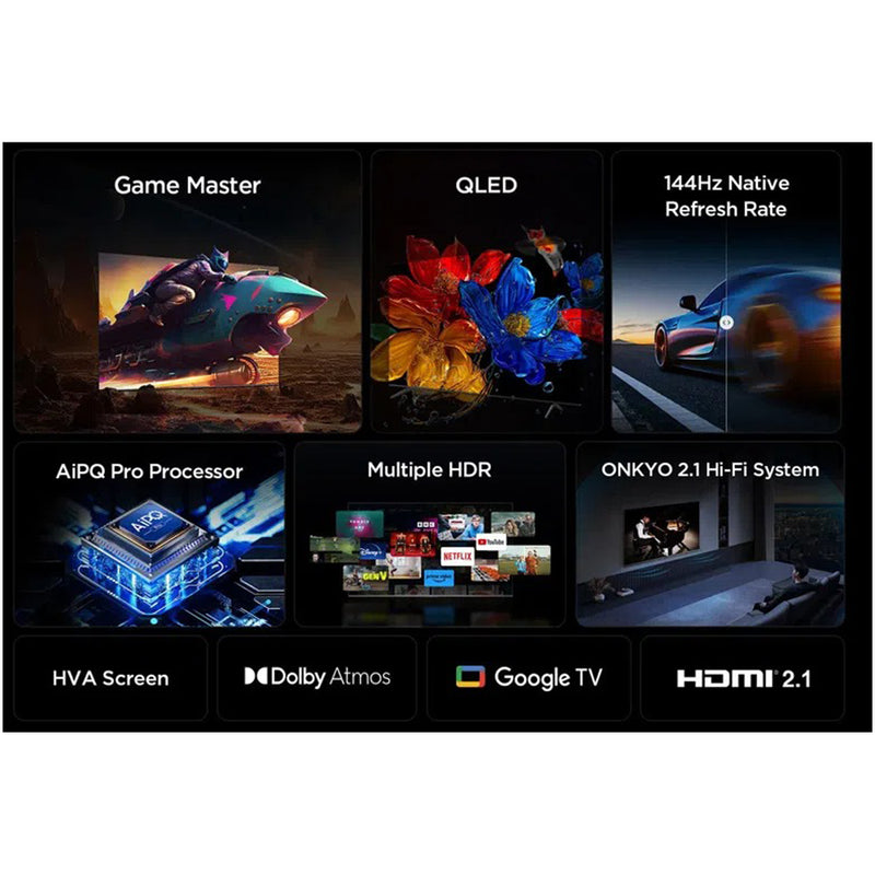 TCL 98P8K-UK 98 Inch P8K 4K Ultra HD HDR QLED Smart Google TV with 144Hz Motion Clarity Pro and Onkyo 2.1 sound 2025 98 Inch