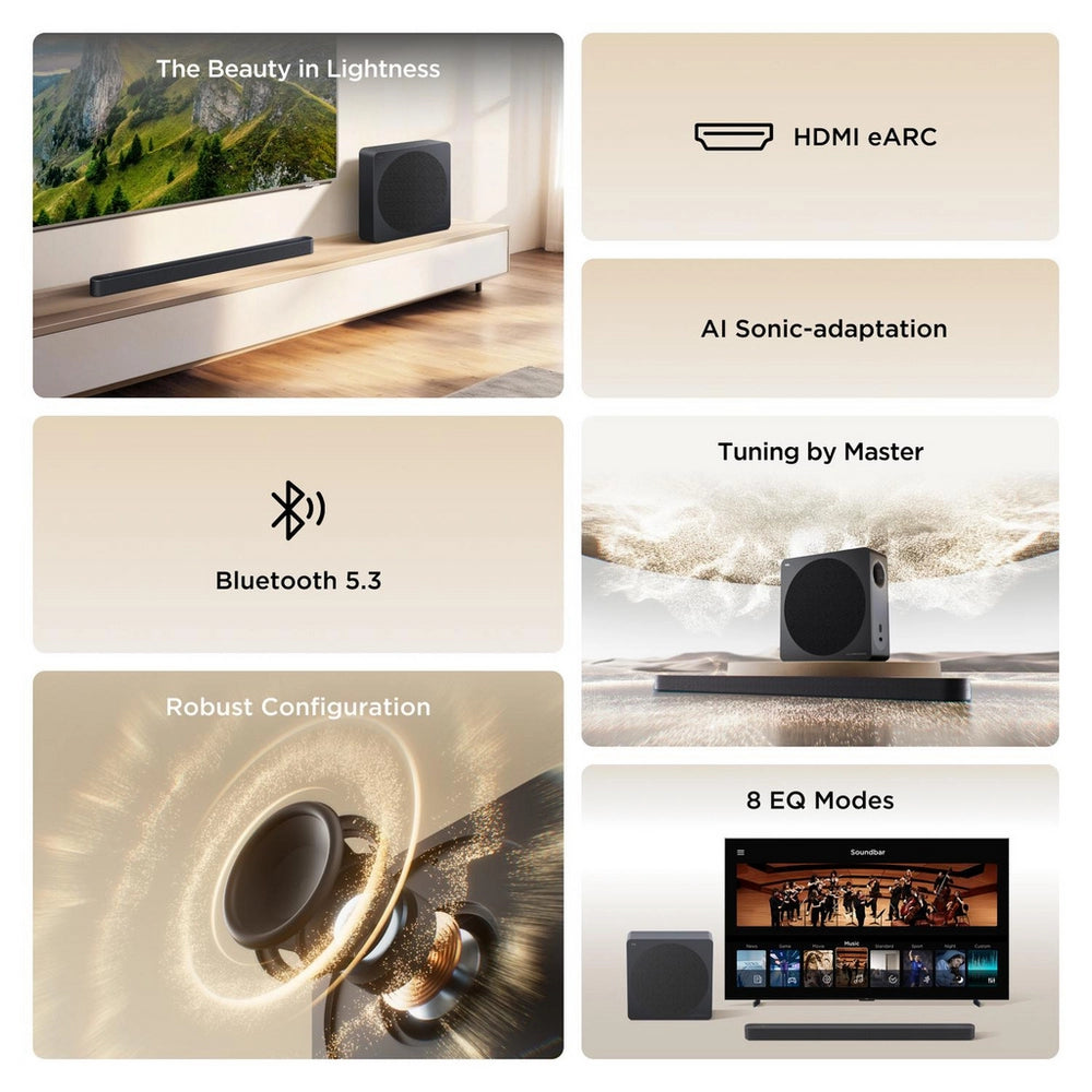 TCL A65K-UK Design Series 3.1.2ch Dolby Atmos Soundbar & DTS:X Soundbar with Subwoofer