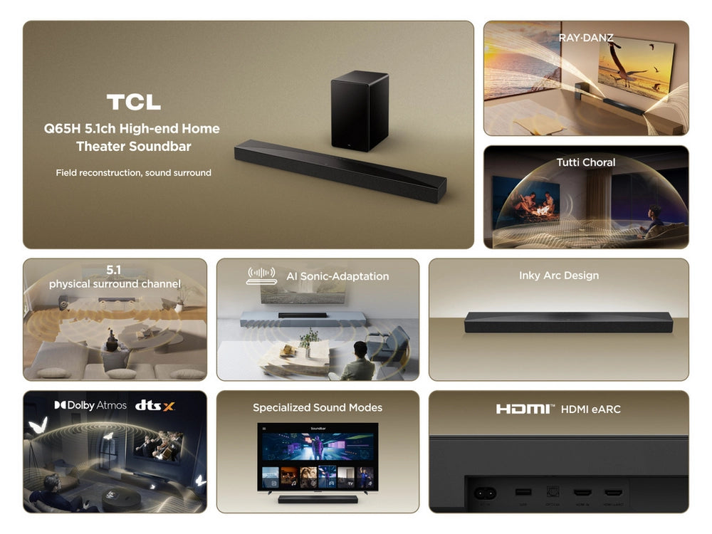 TCL Q65H 5.1ch Soundbar and Wireless Subwoofer with Dolby Atmos and DTS:X