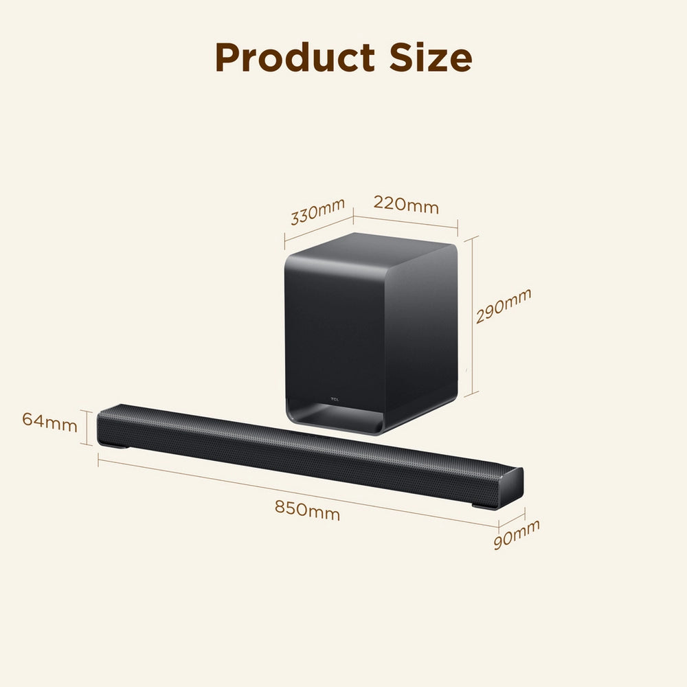 TCL S60K-UK 3.1ch Dolby Atmos & DTS:X Soundbar with Wireless Subwoofer - Black