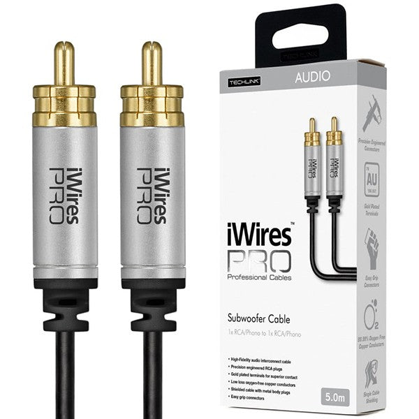 Techlink 711055 iWires PRO High-Fidelity Subwoofer Cable 1 RCA to 1 RCA - 5 metres