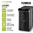 Tower T17190 Vortx 11L Dual Layer Air Fryer - Black with Chrome Trim