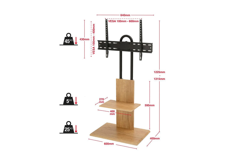 TTAP FS2 Floor Pedestal TV Stand for 32 to 65 Inches TVs Oak Oak