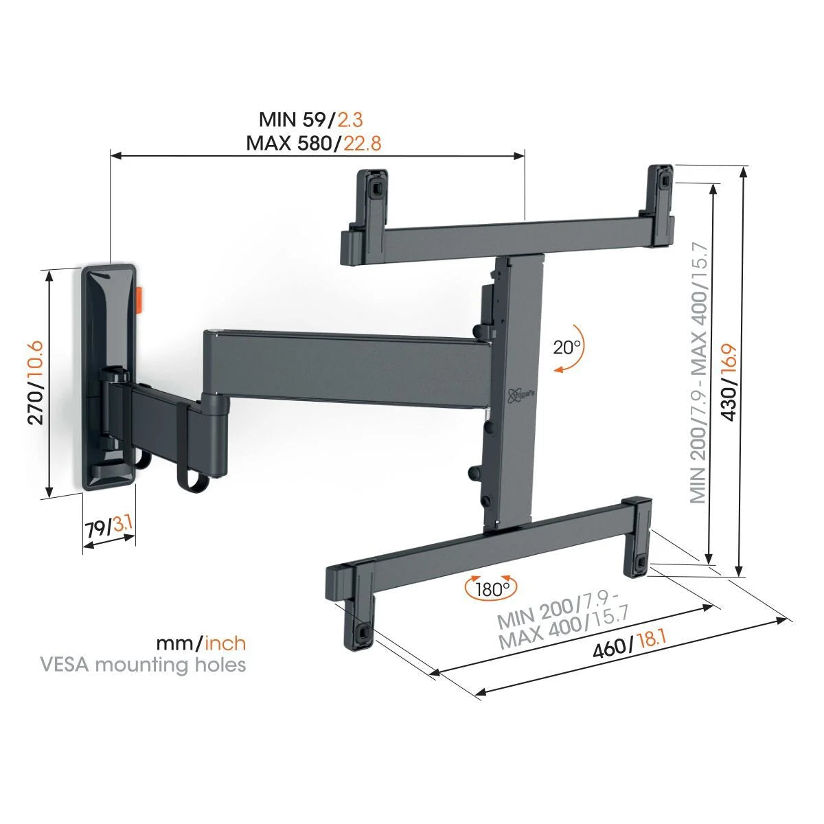 Vogels Comfort TVM 3465 Full-Motion TV Wall Mount from 32 to 65 inches - Open Box Clearance