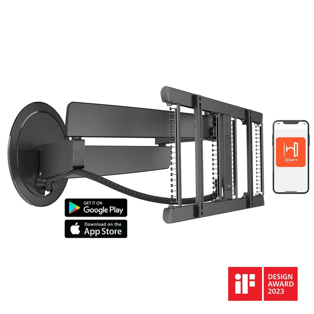 Vogels TVM 7675 (Black) 40 - 77 inch Motorised Cantilever TV Bracket with SOUND 3550 Sound Bar Mount Package