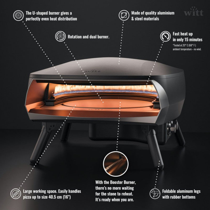 Witt Etna Rotante 16 Inches Pizza Oven with Rotating Turntable Black Black